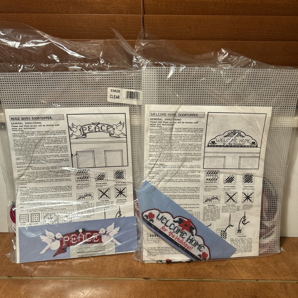 Mary Maxim Christmas Canvas Stitching Doortopper Set "Welcome home" & "Peace"